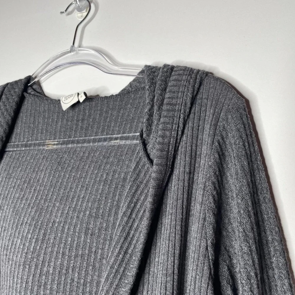 Paper Crane Charcoal Grey Waffle Knit Hooded Open Front Duster Cardigan XS